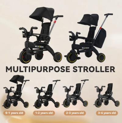 Foldable 4 in 1 Convertible Stroller for  1-6 years Kids